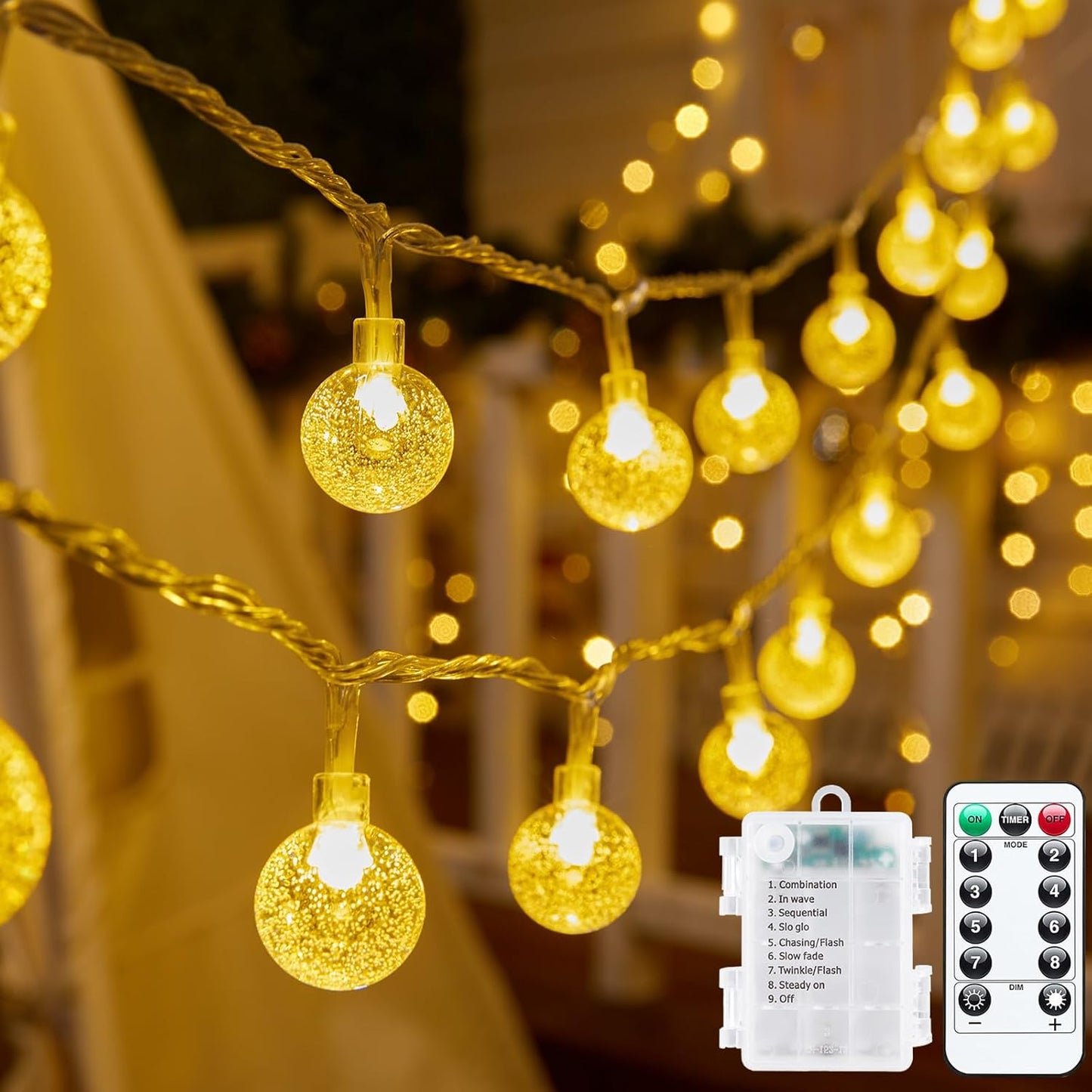 Minetom Crystal Globe String Lights - 30 LED Battery Operated Fairy Lights with Remote, 17 ft, Waterproof for Indoor/Outdoor Decor