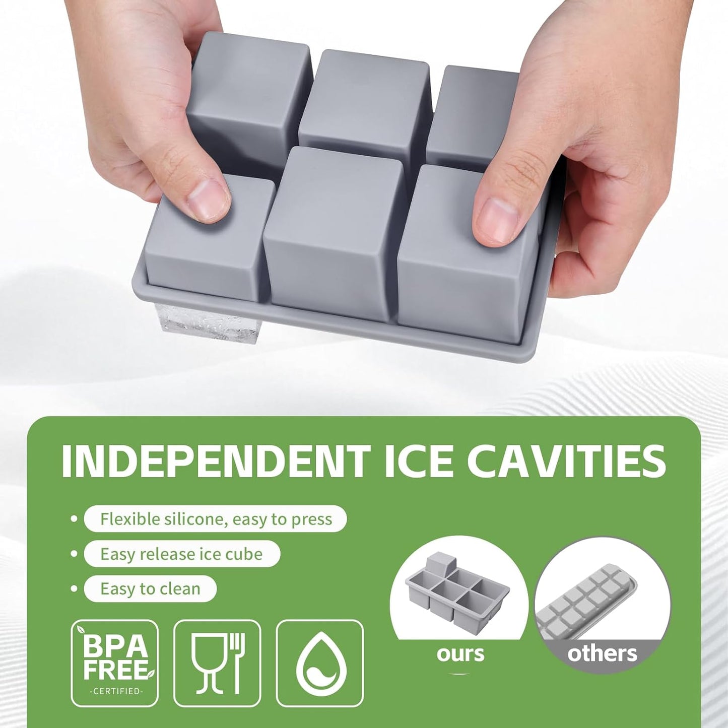 YUNISS Large Ice Cube Trays - 2 Inch Silicone Molds with Lid | Easy Release, Leakproof & Stackable for Whiskey, Cocktails, Coffee - 3 Pack