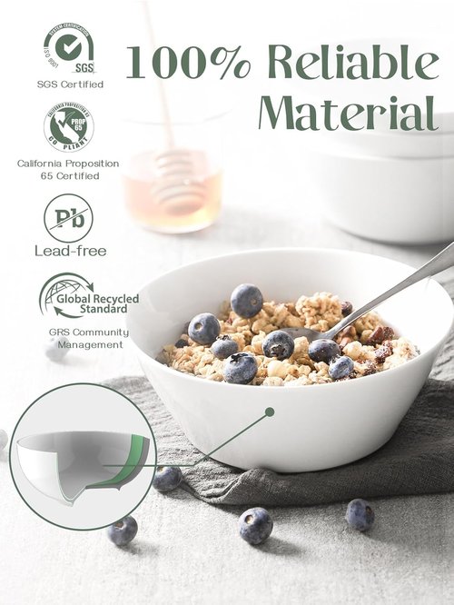 DOWAN 32 OZ Large Soup Bowls Set of 4 - White Ceramic Deep Bowls for Cereal, Salad & Pasta