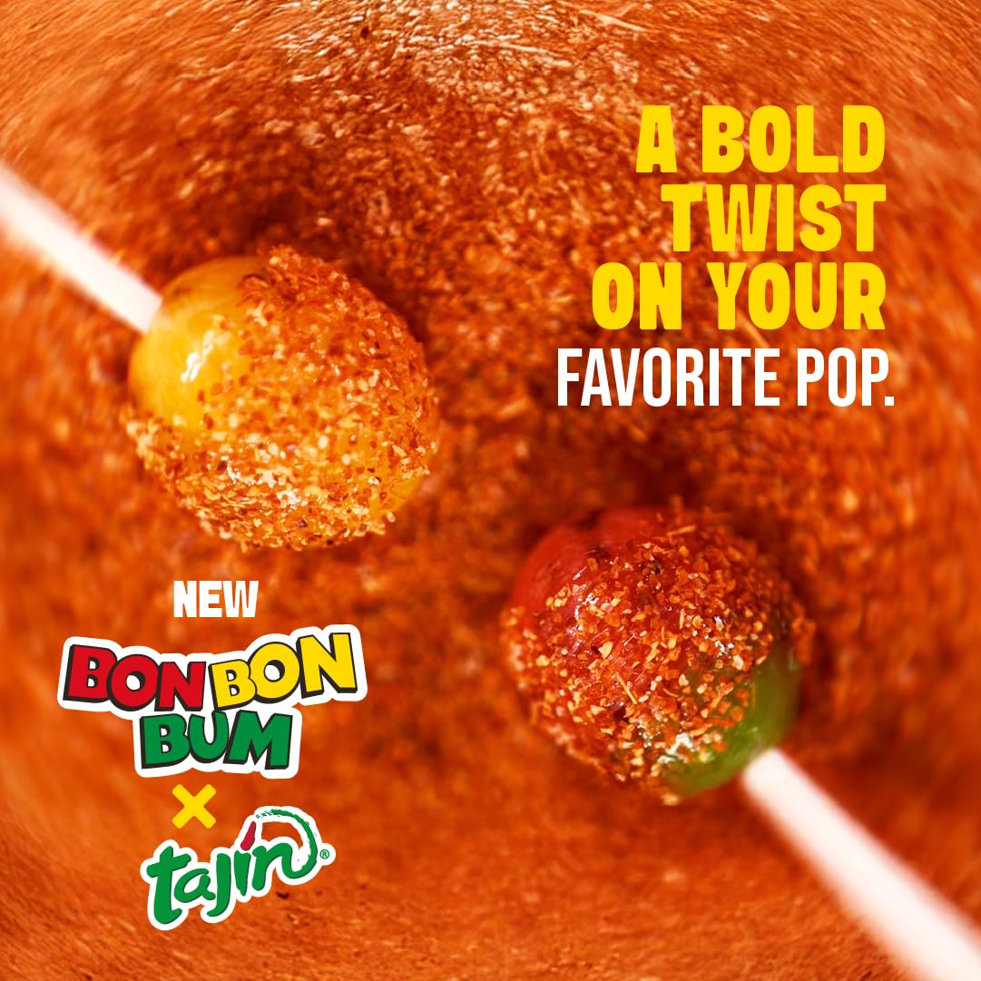 Colombina Bon Bon Bum Tajin Tropical Passion Fruit & Watermelon with Tajin Chile Lime Dip Dispenser, 30 Count (Pack of 1)