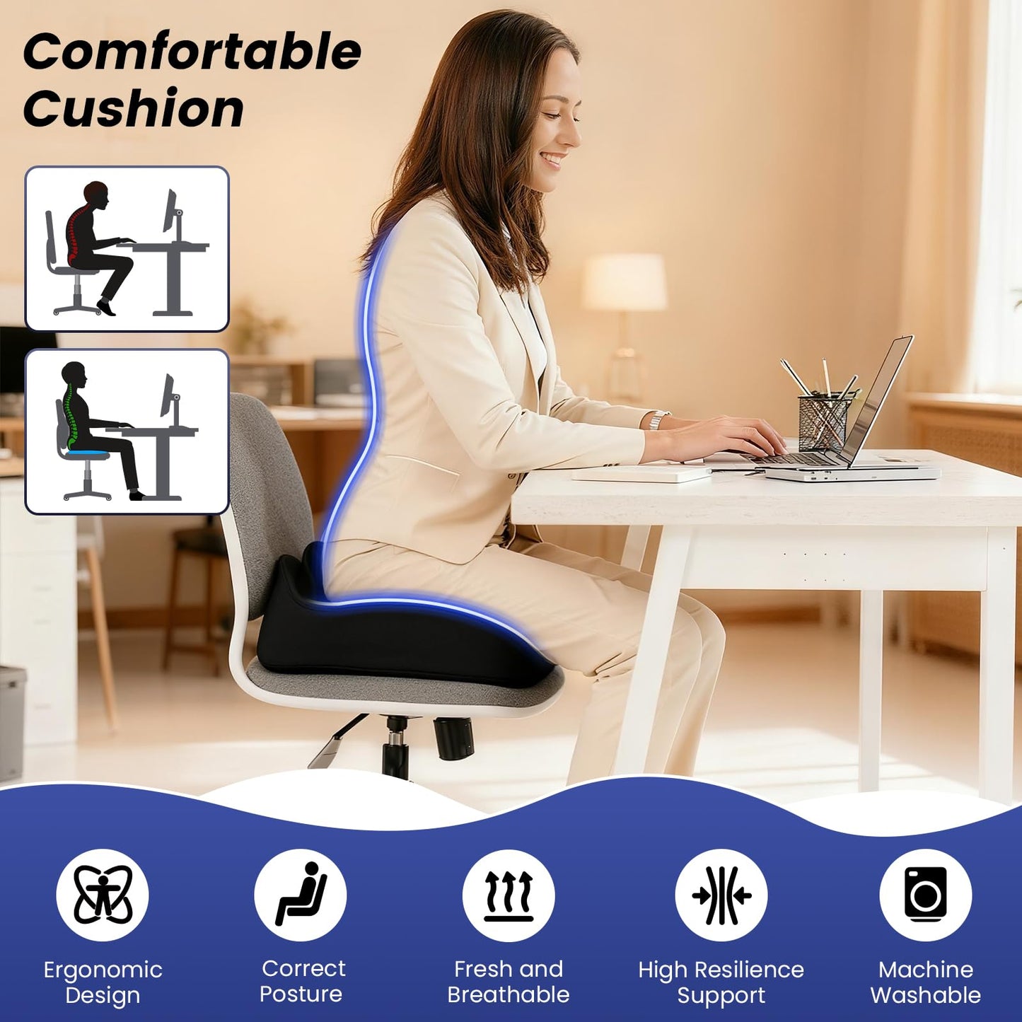 Juuwan Donut Pillow Seat Cushion for Tailbone Pain Relief and Hemorrhoid – Memory Foam Ergonomic Office Chair Cushion for Home, Office, Car, Gaming, Pregnancy,– Comfortable, Breathable, and Washable