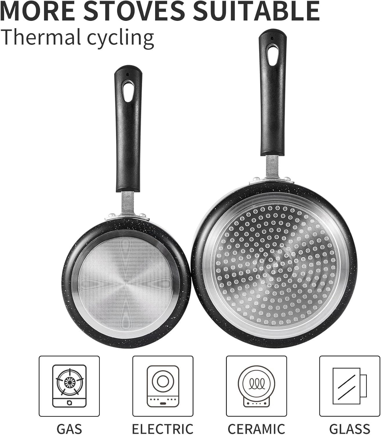 Skiennix Nonstick Saucepan Set - 1 Quart & 2 Quart with Glass Lid | Ideal for Home & Restaurant Use, Black