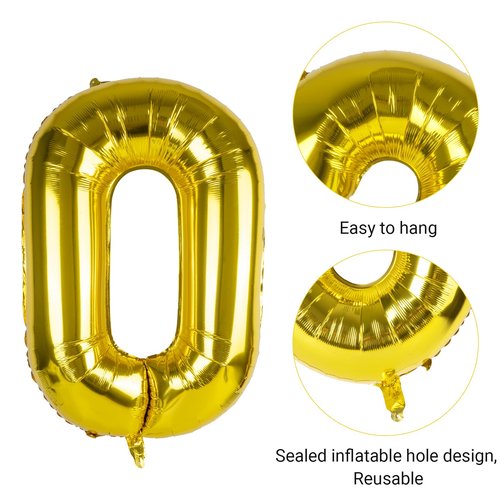 40 inch Number Balloon 0 Number Balloons Gold Large Giant Digital 0 Foil Helium Balloons for 0th Birthday Party Celebration Decorations Supplies 0 Wedding Anniversary