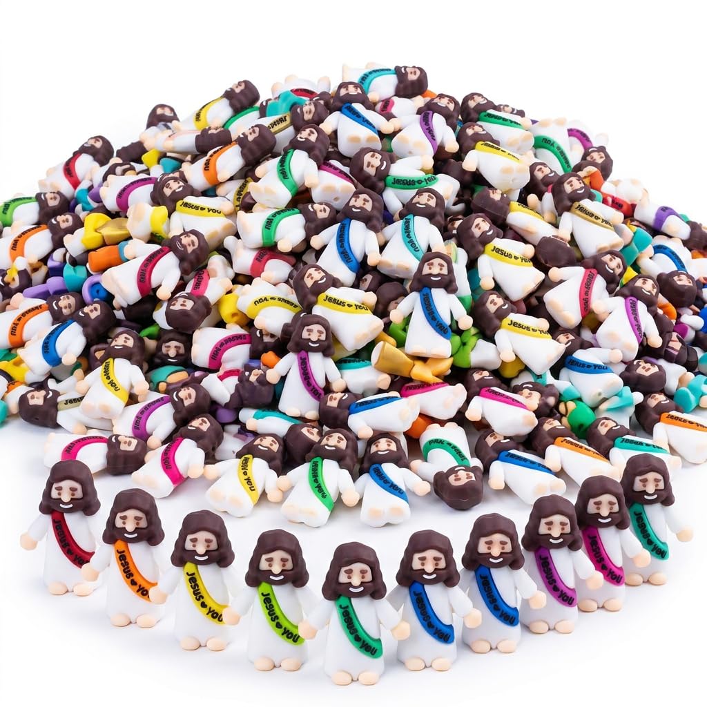 Layofe 100PCS Bulk Mini Jesus Figurines - Tiny Little Small Religious, Easter Egg Stuffers Fillers & Gifts for You Loves ，Jesus Figurines (100)