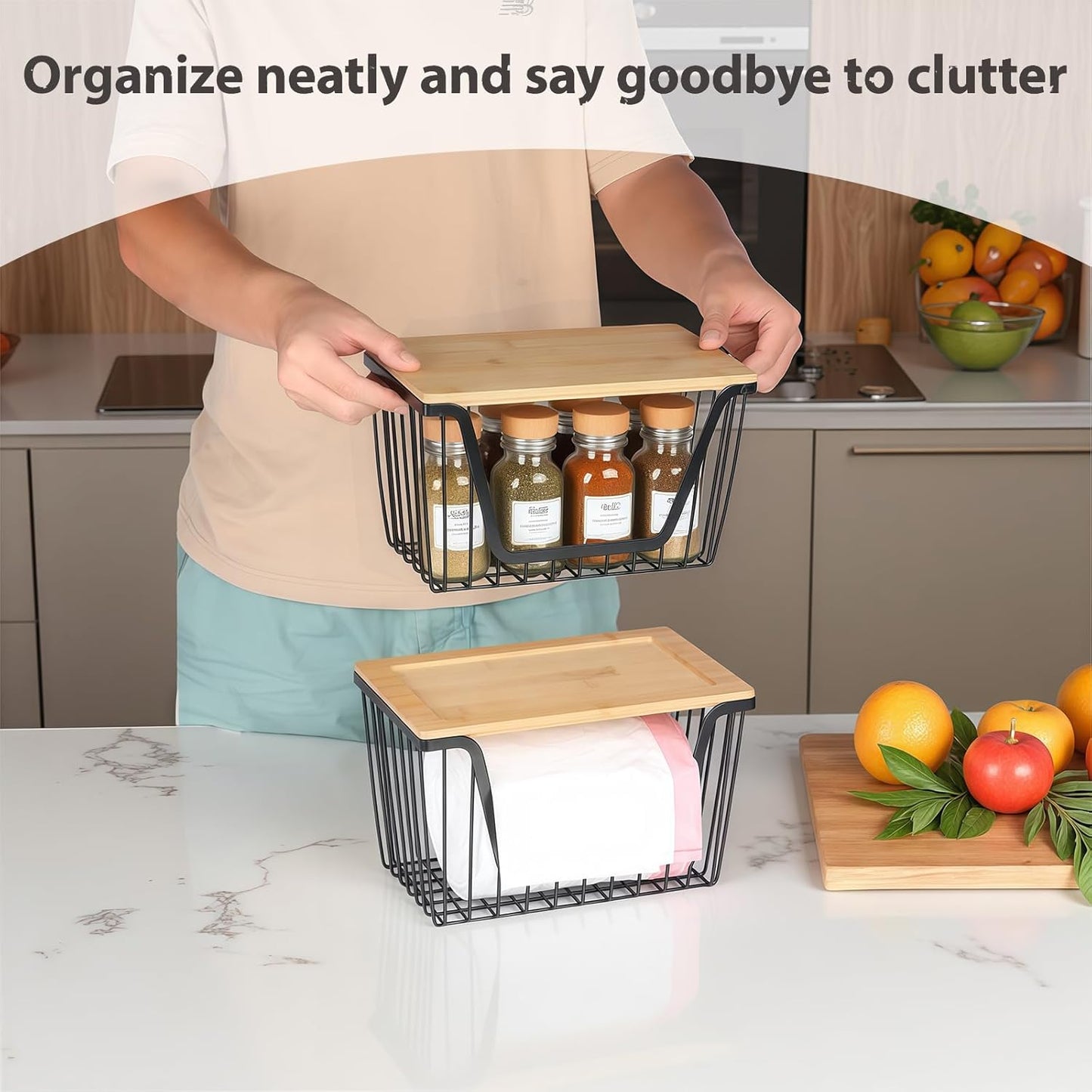 Stackable Storage Bins by [Brand Name] - Large Wire Organizers for Onions, Potatoes, Fruits & Vegetables