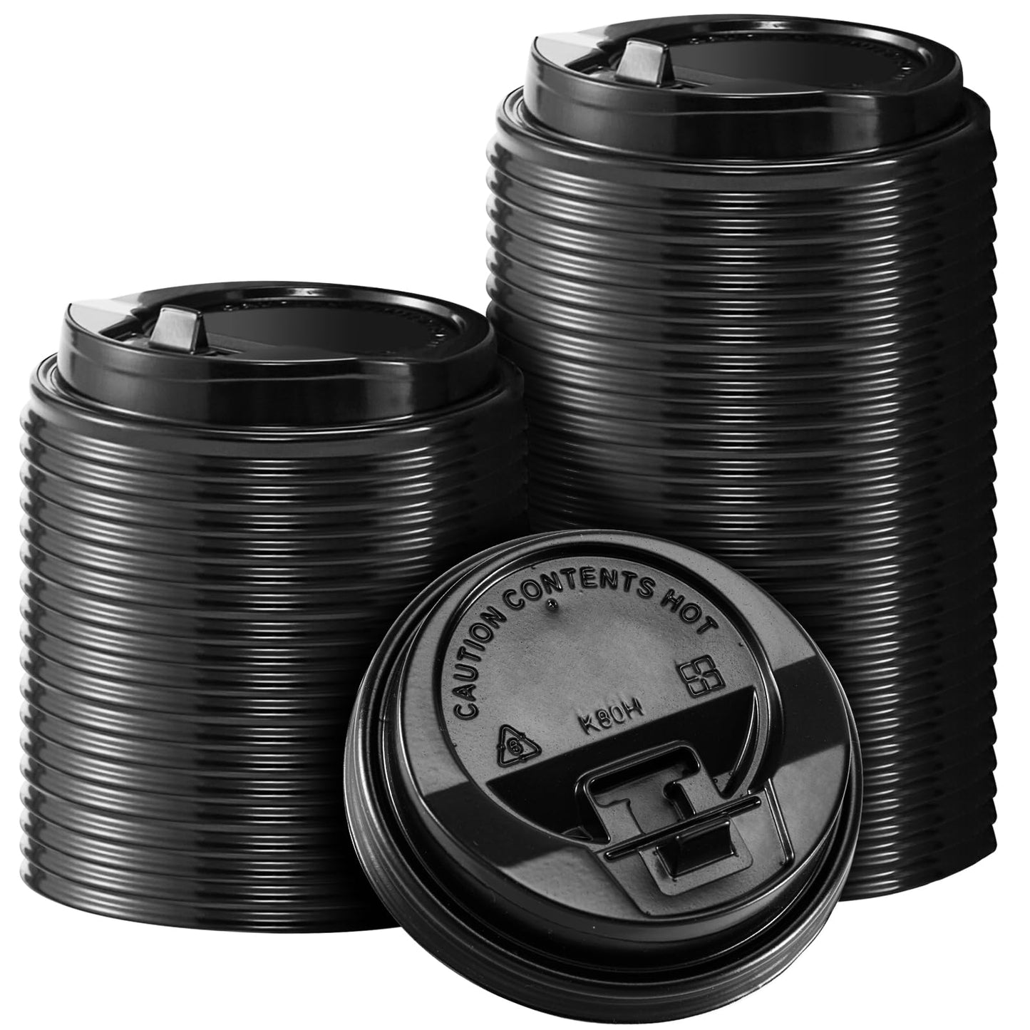 SIUQ 150 Pack Coffee Cup lids, Disposable Plastic Cup Lids for 10, 12, 16, 20, 24 oz Paper Cups, Hot/Cold Drinking Cup Lids, 3.54 Inches/90 mm Diameter - Black