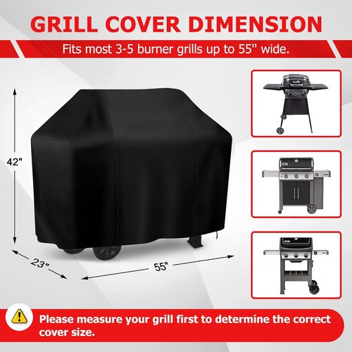 iCOVER 55-Inch BBQ Grill Cover - Waterproof & UV Resistant for Weber, Char-Broil, Nexgrill | Black