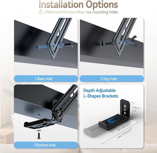C YECEN Sound Bar Mount - Adjustable Height & Depth with Detachable Extension Arms | TV Mounting Solution