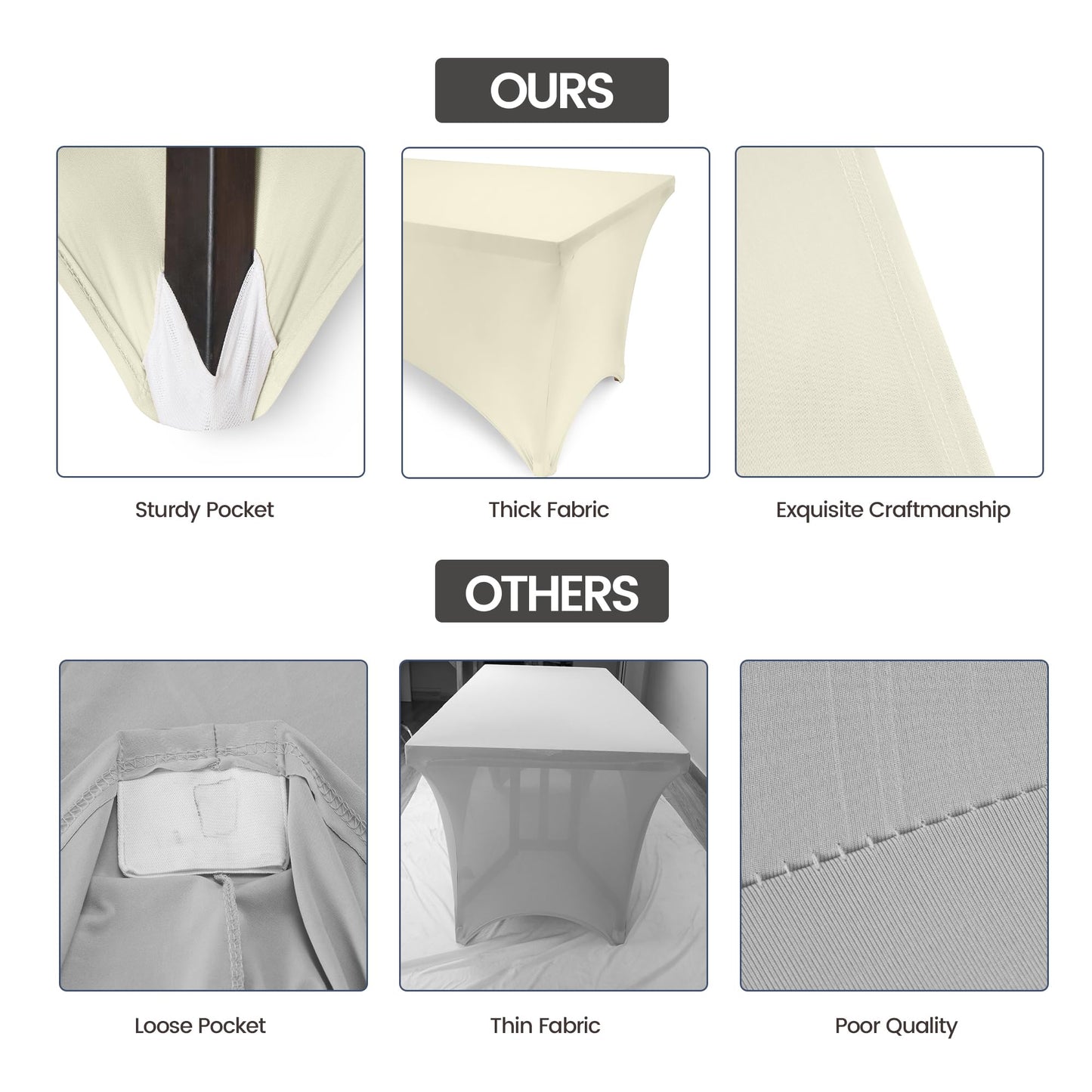 Utopia Kitchen Spandex Tablecloth 1 Pack [6FT, Ivory] Tight, Fitted, Washable and Wrinkle Resistant Stretch Rectangular Patio Table Cover for Event, Wedding, Banquet & Parties [72Lx30Wx30H Inch]