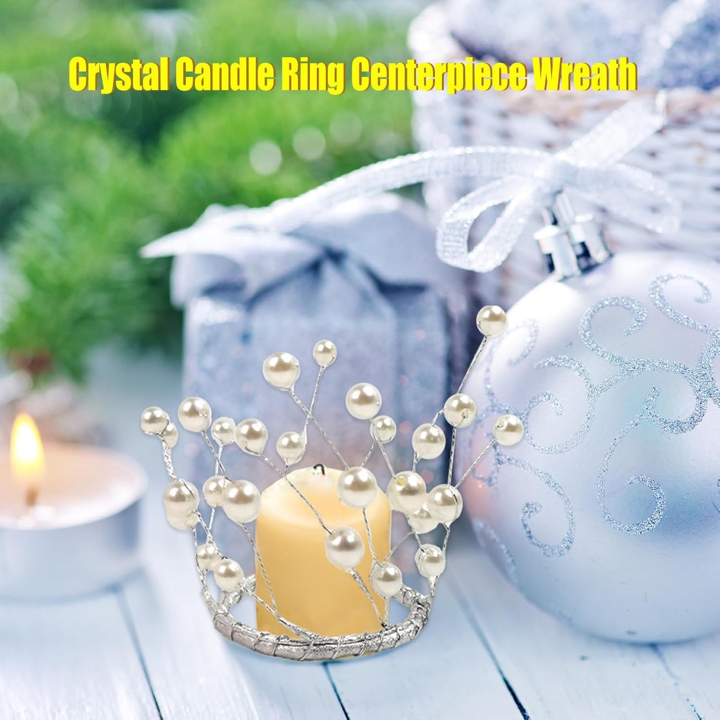 Regine Switzerland Simulated Pearl Beaded Candle Ring Wreath - 2" Diameter Crystal Centerpiece for Home & Wedding Decor