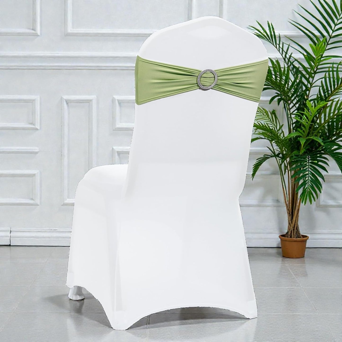 MDS Spandex Chair Sashes - Premium Stretch Covers with Buckle Slider for Weddings & Events | Sage Green, Pack of 75