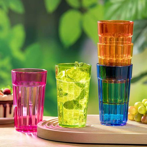 Honla 10 oz Highball Glasses,Set of 10 Small Plastic Drinking Glasses,Unbreakable Plastic Tumblers Water Juice Cups in 5 Assorted Colors