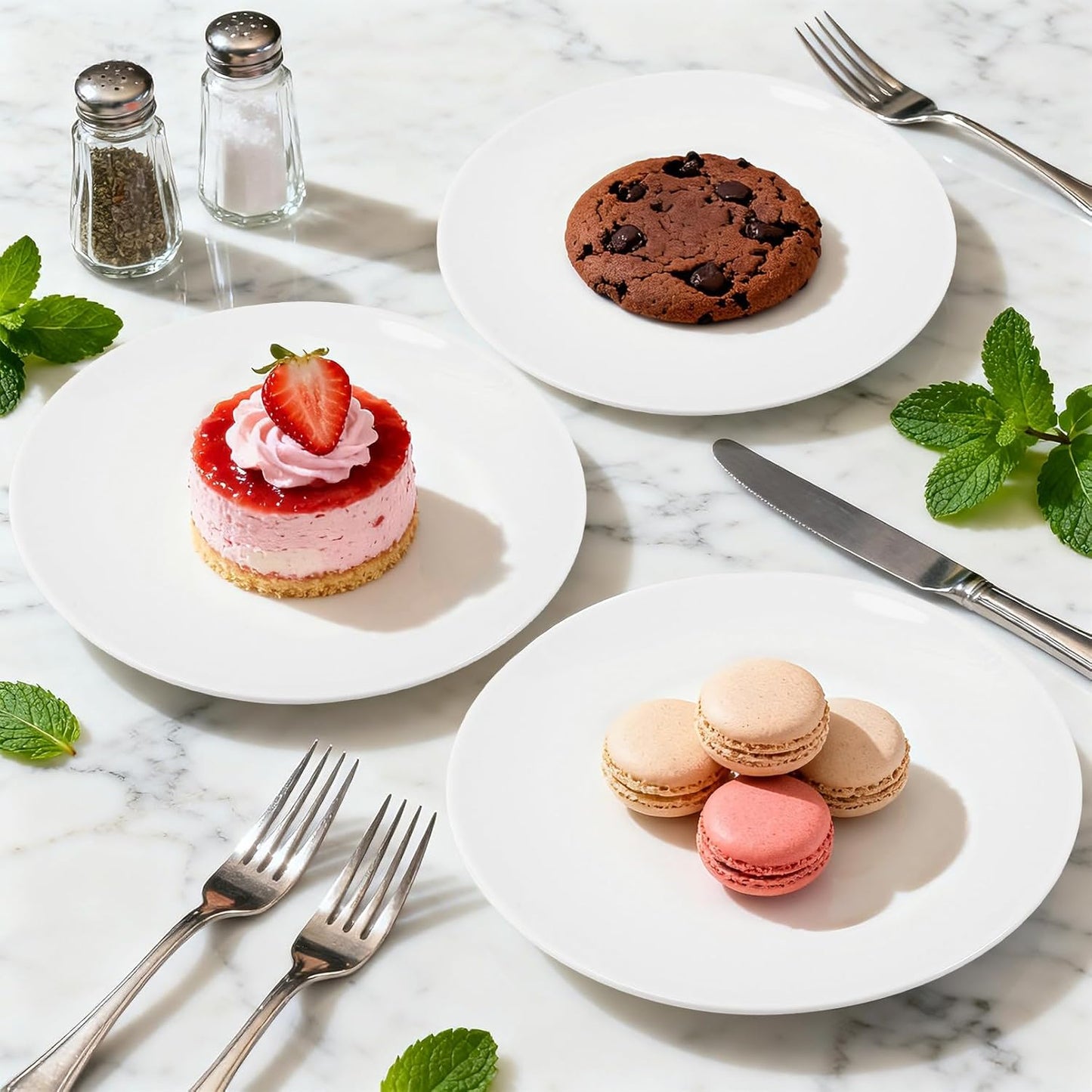 Regine Switzerland Porcelain Dessert Plates - Set of 4 | 10-Inch White Ceramic Dinner Plates, Microwave & Dishwasher Safe