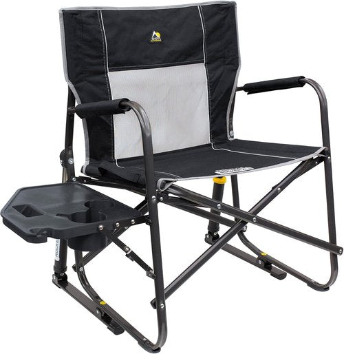 GCI Outdoor Freestyle Rocker XL Camping Chair - Portable Folding Rocking Chair with Side Table & Drink Holder - Black