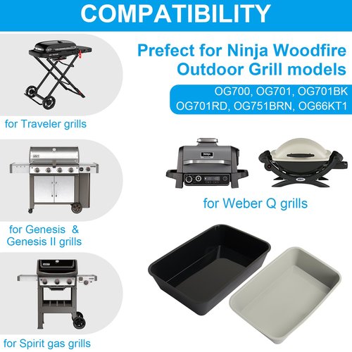 BBQ-PLUS Drip Pan Liners for Weber Genesis Spirit Q Series Accessories Reusable Silicone Grease Trays for Ninja Woodfire OG700 OG751 Outdoor Grill Replacements for Weber 6415 (Black & Grey)