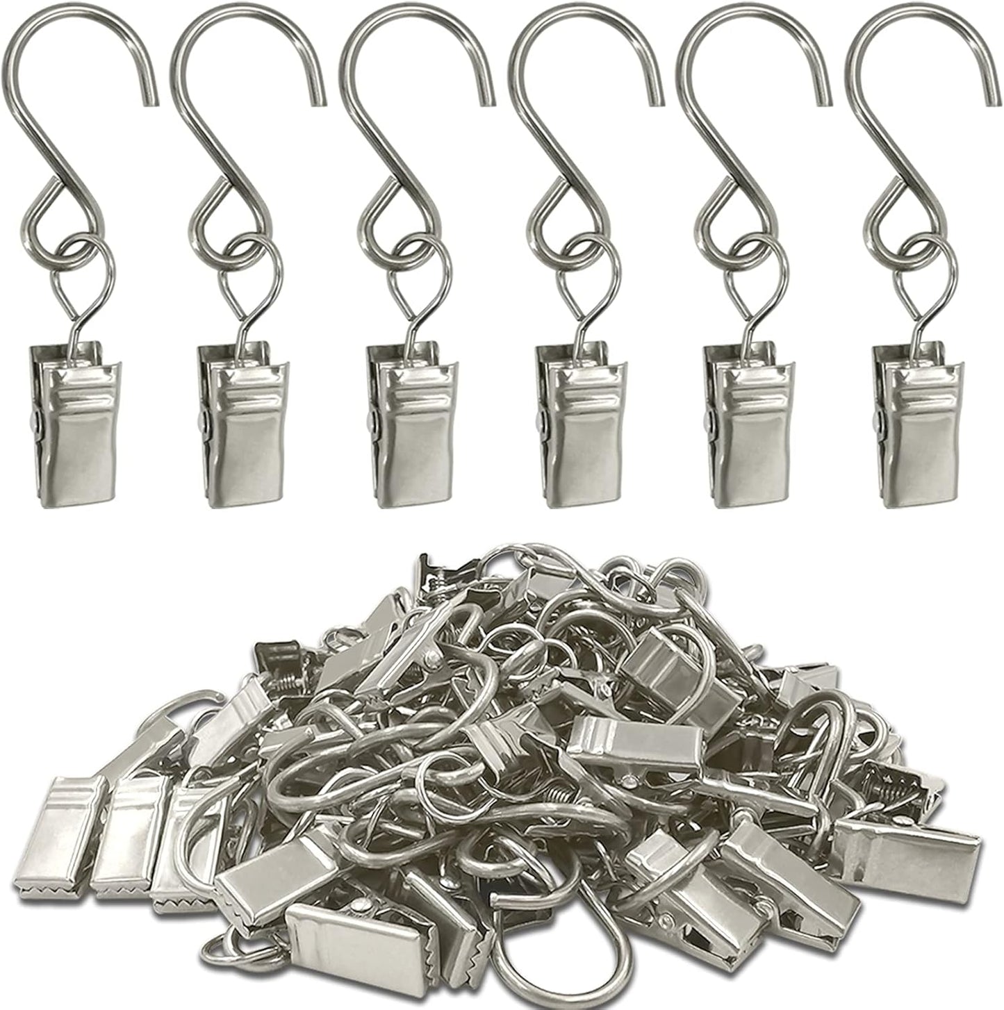Skiennix Stainless Steel S Hooks - 50 Pack Hanging Clips for Party Lights & Art Display - 2.4 Inch Silver