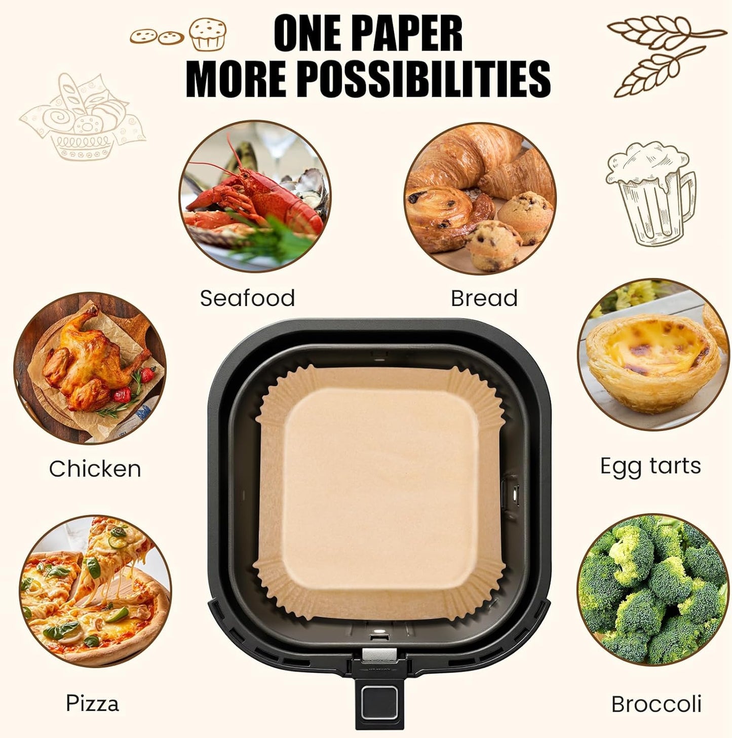 OLESBUR Air Fryer Liners - 200 Pcs Unbleached Parchment Paper, 8 Inch Non-Stick Baking Sheets