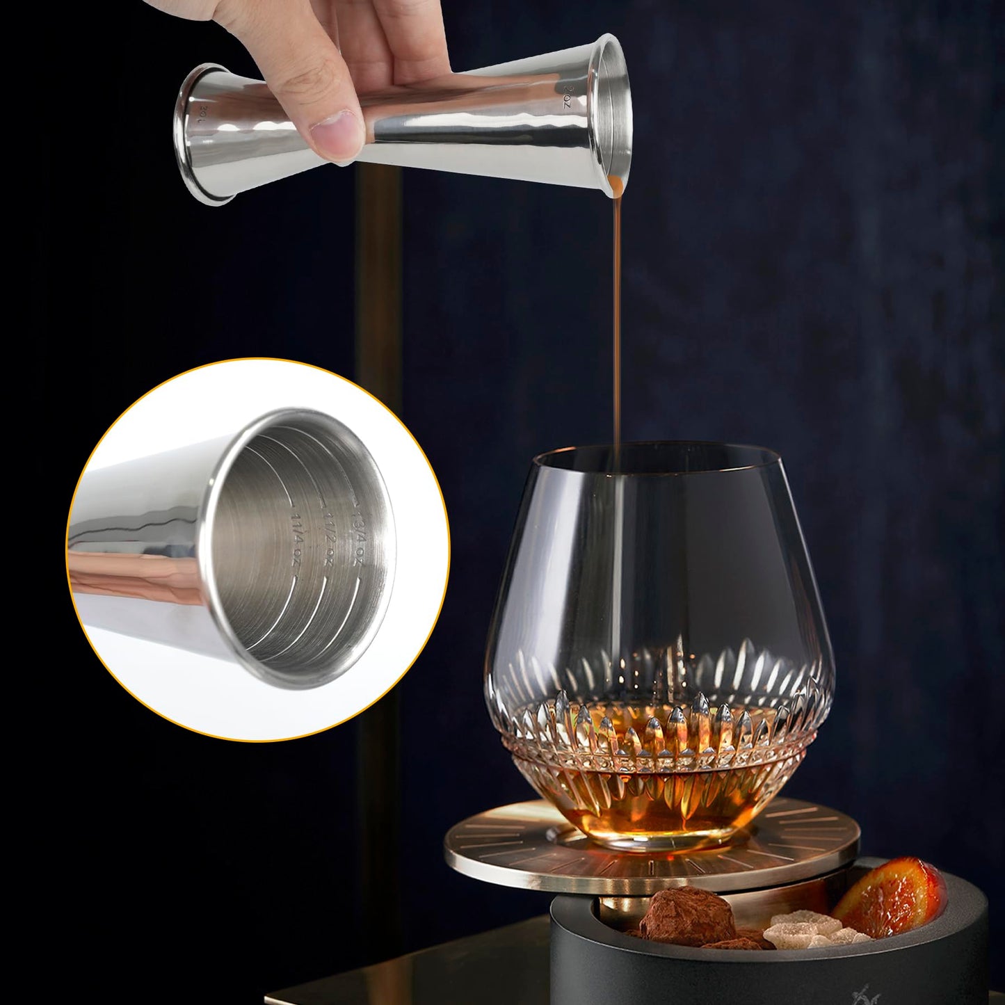 Lexenic 2oz 1oz Premium Japanese Jigger with 7 Measurements Inside for Bartender, 304 Stainless Steel Heavy-Duty Jigger, Bar Accessories for The Home Bar Set (Pack 1)