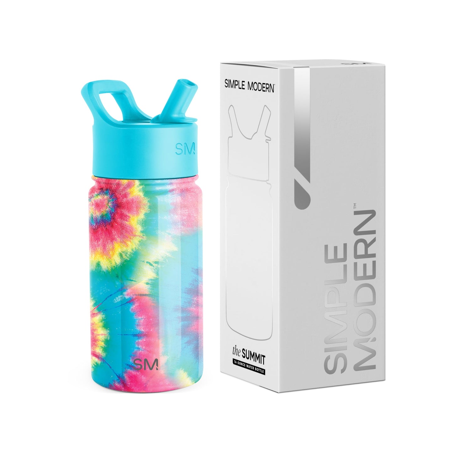 Simple Modern Kids Summit Water Bottle with Straw Lid | 14oz Stainless Steel Cup Insulated Tumbler Tumbler for Toddlers, School | Tie-Dye