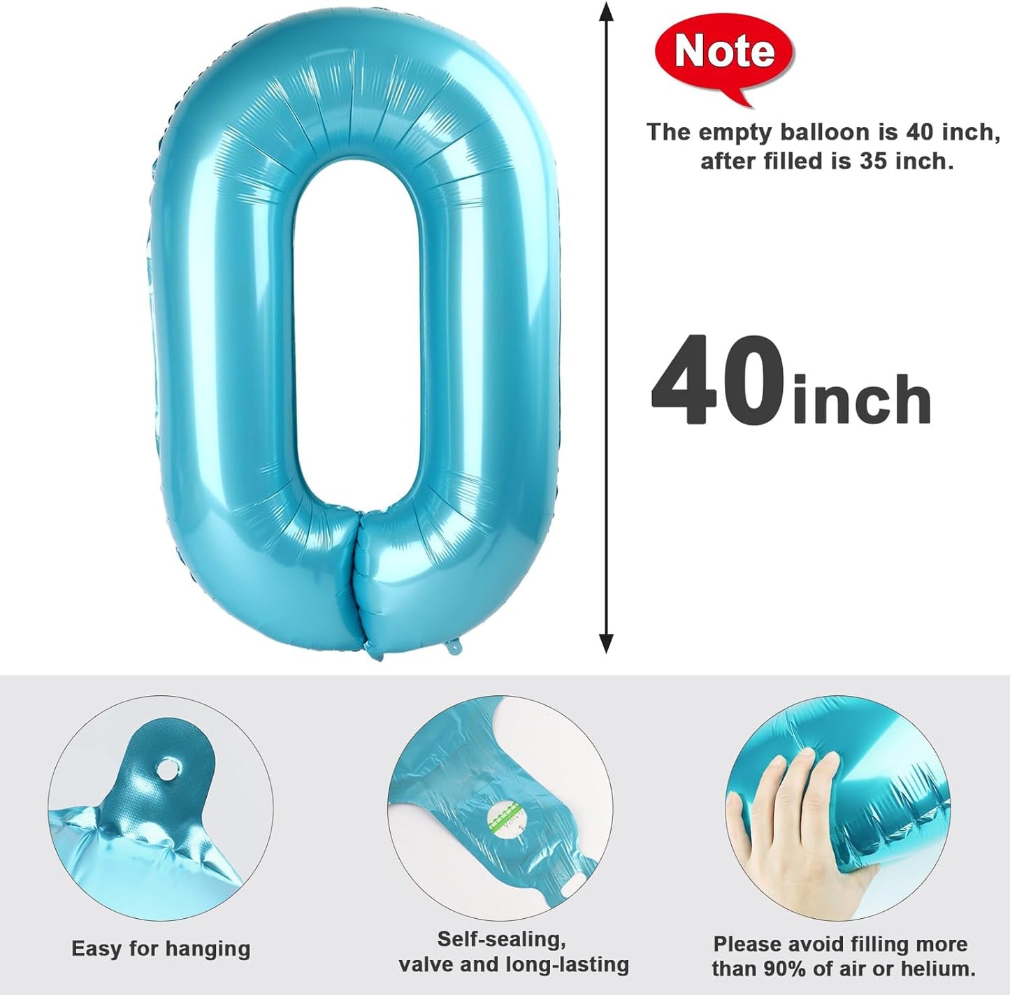 Number 0 Balloons - 40 Inch Pastel Blue Birthday Decorations for Milestone Events & Baby Showers
