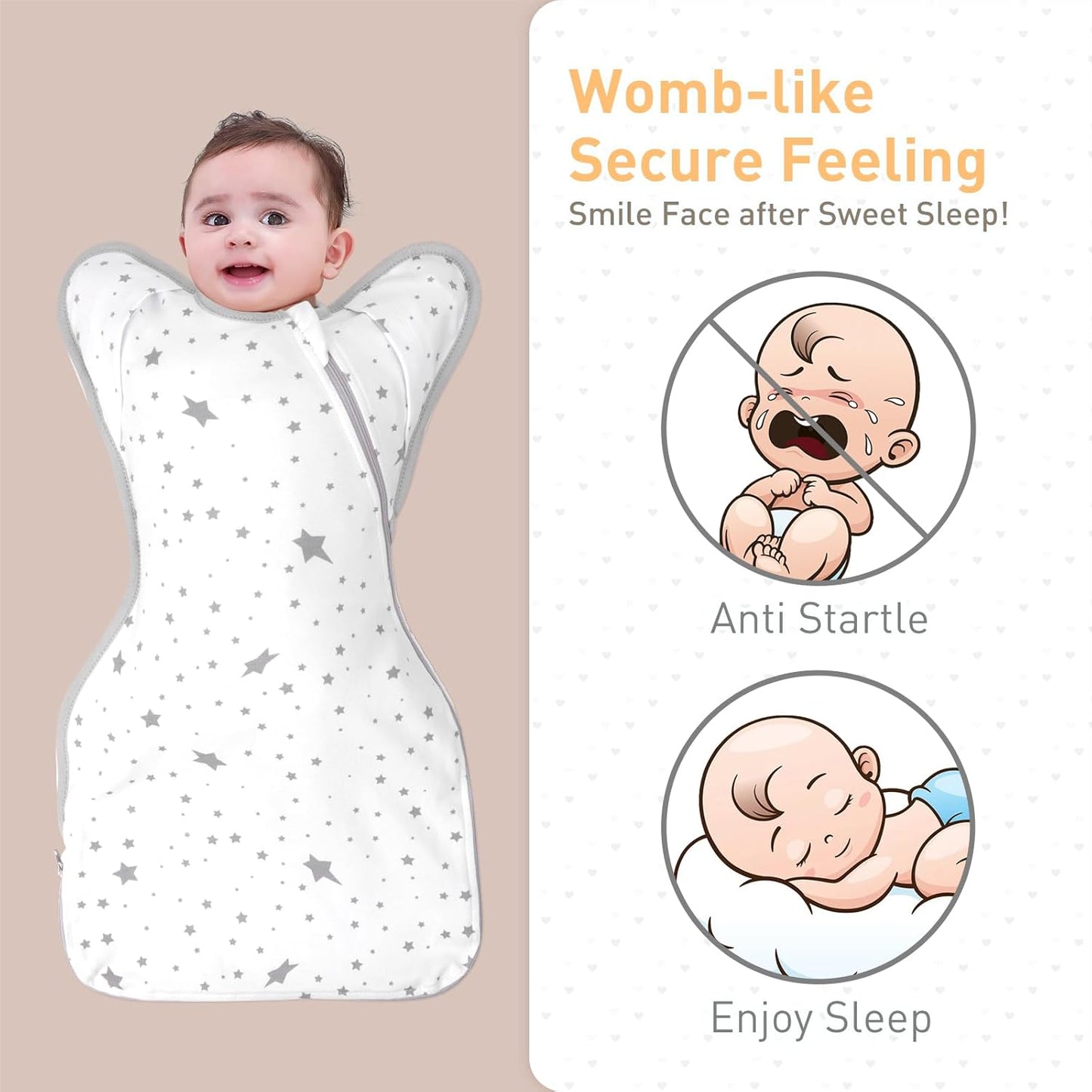 Skiennix Baby Sleep Sacks - 3-Way Transition Swaddle Blanket Set for Newborns (0-3 Months) - Cotton, Arms Up Design