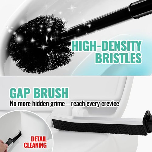 3 In 1 Toilet Brush Set by [Brand Name] - Extra Long Handle Plunger & Crevice Cleaner | Black