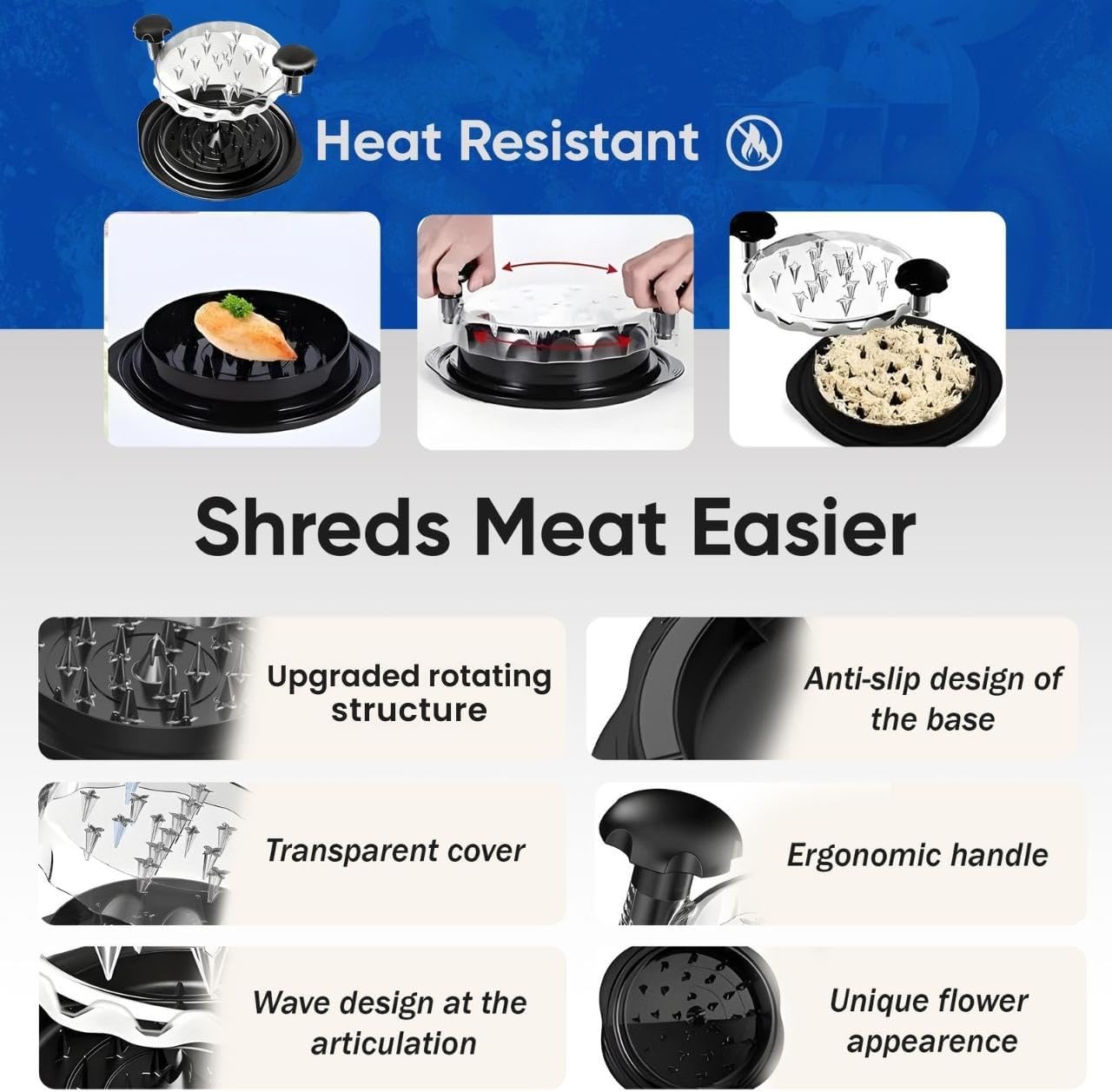 Skiennix Chicken Shredder - Heavy Duty Meat Grinder Tool with Tray & Brush | BPA-Free, Dishwasher Safe