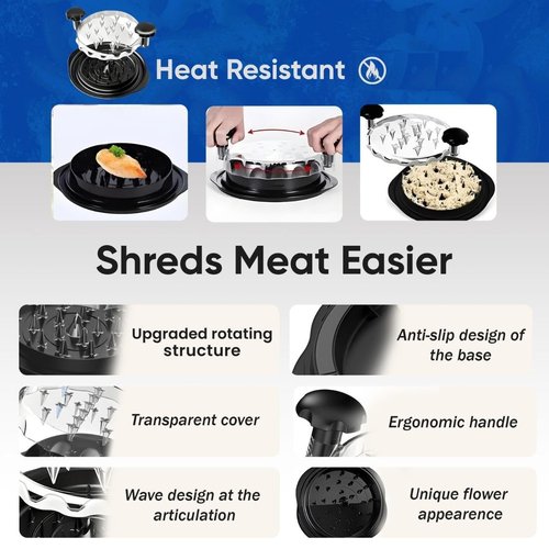 Chicken Shredder Large Meat Grinder Chicken Breast Shredder Heavy Duty Meat Shredder Tool Twist With Tray&Brush Hot Meat Shredder, Meat & Poultry Tools BPA-Free, Dishwasher Safe, Strong Non-Slip Base.