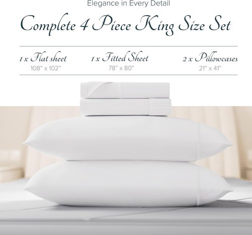 Carressa Linen King Size Sheets Set | Luxury 1500 Series Egyptian Cotton, 4 PC, Heliconia Collection, 17" Deep Pocket