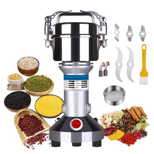 2000W Electric Grain Grinder, Stainless Steel Commercial Grade Dry Mill - Ultra-Fine Powder Machine for Wheat, Rice, Corn, Spices & Coffee - High-Speed Flour Maker for Home Kitchen or Professional Use