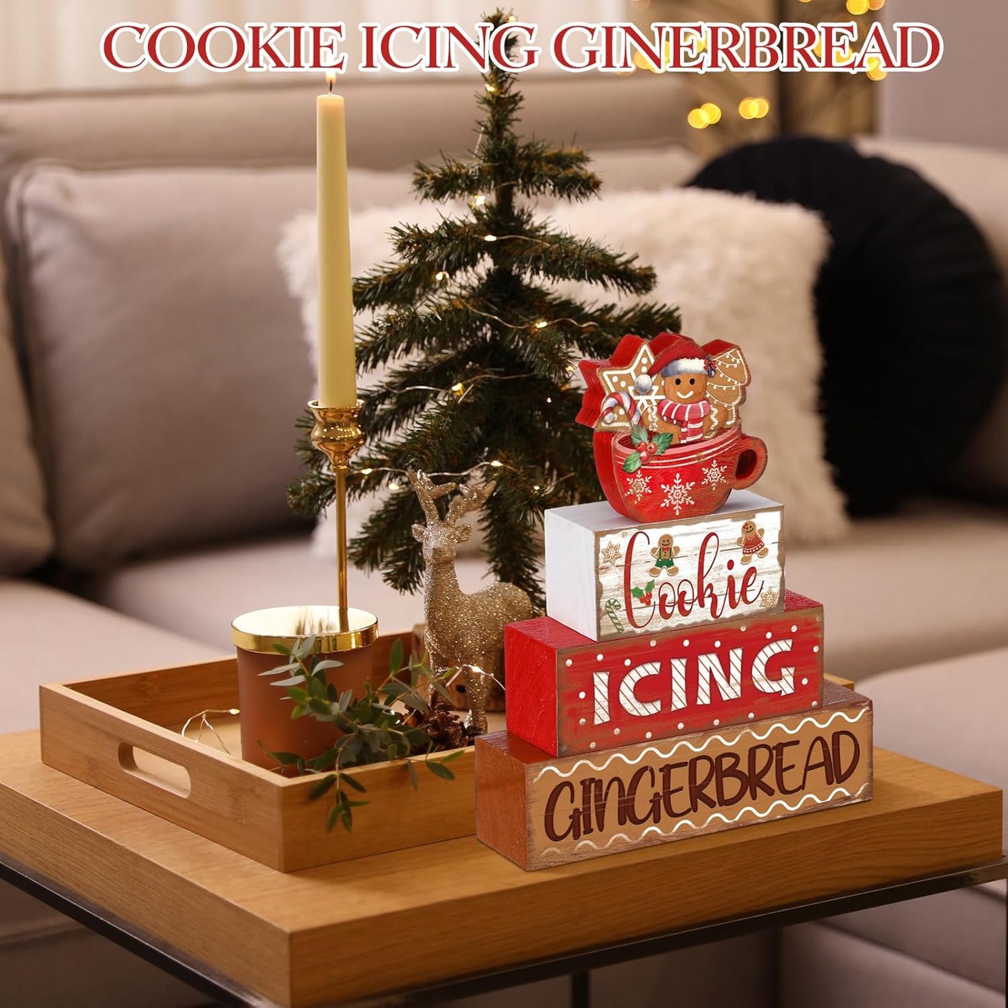 Moucuny Christmas Gingerbread Man Table Sign - 4 Pcs Wooden Decorative Set for Festive Home Decor