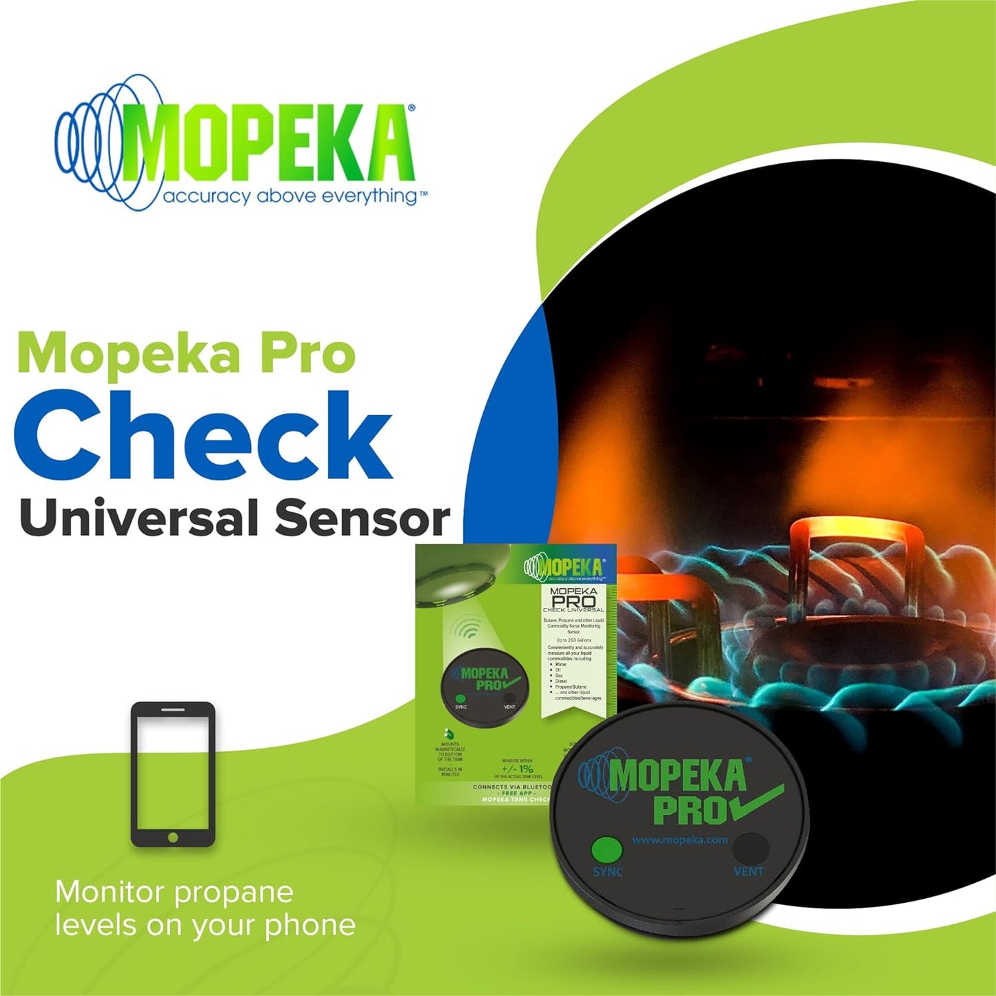 Mopeka Pro Check Universal Sensor - Bluetooth Ultrasonic Sensor for Propane Tanks - Ideal for Grills & Campers | Up to 250 Gallon Capacity
