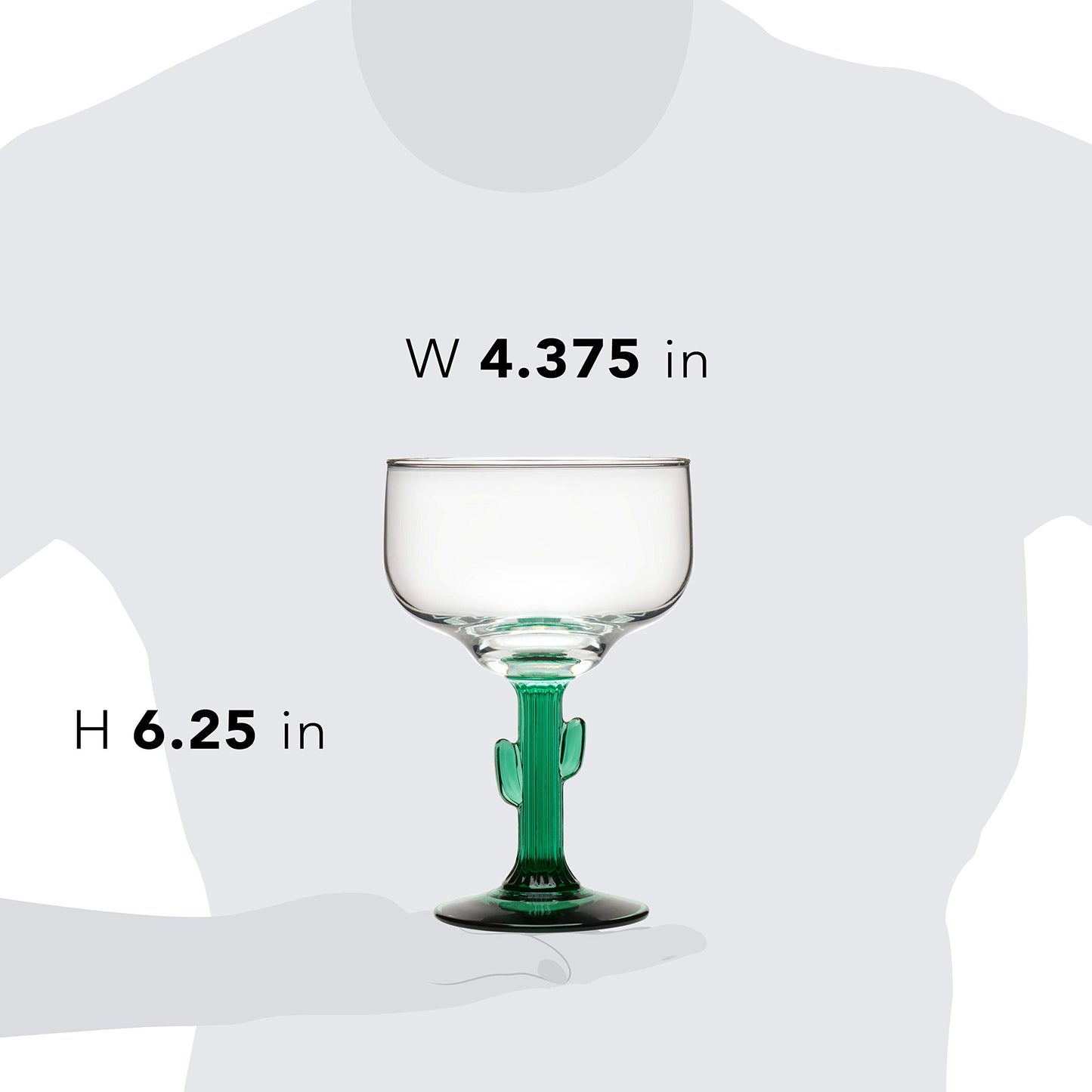 Libbey Cactus Margarita Glasses Set of 4, Durable Green Stemmed Cocktail Glasses, Lead-Free Cactus Glassware, Unique Plant Themed Frozen Margarita Glasses, 16-Ounce