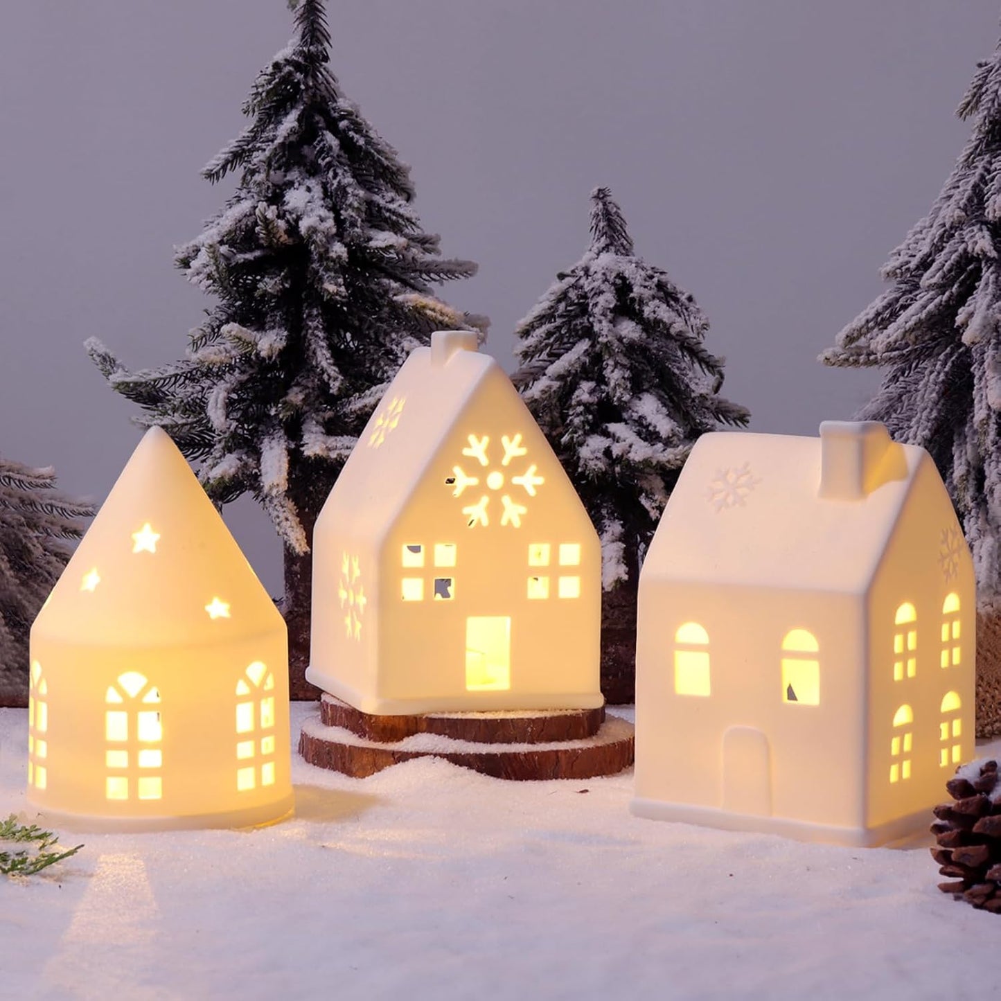 Regine Switzerland Christmas Village Set - 3-Piece White Rustic Decor for Home Display & Tabletop