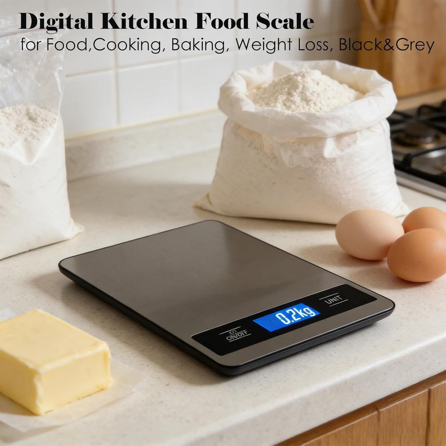 Skiennix Digital Food Kitchen Scale - 33lb/15kg Capacity, 1g Precision, Stainless Steel Panel, Easy-Tare | Silver