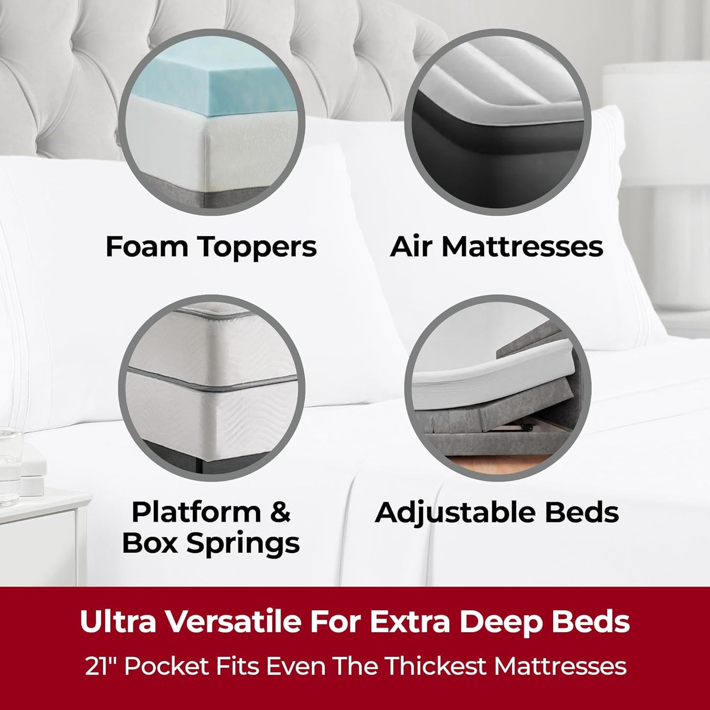 Mellanni Extra Deep California King Sheets - Ultra Soft, Cooling Bedding - Hotel Luxury, 4 PC Set (White)