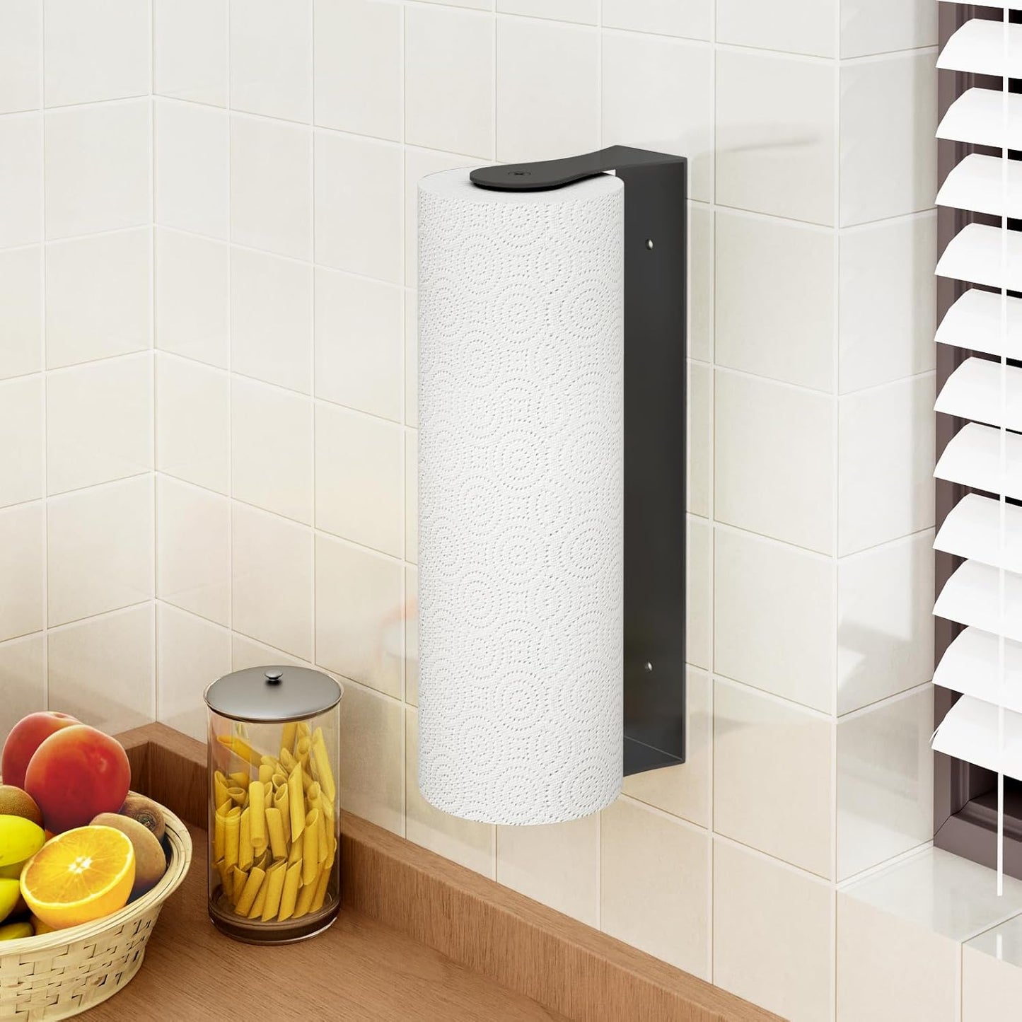 Stainless Steel Paper Towel Holder by [Brand Name] - Under Cabinet Wall Mount | Black Adhesive Design for Kitchen & Bathroom