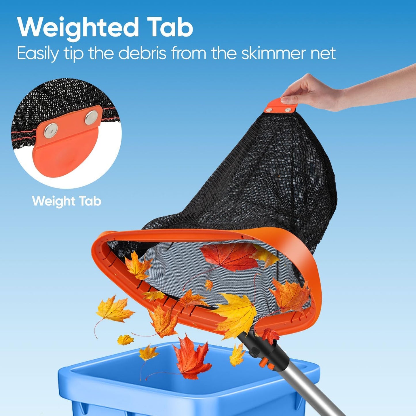 Pool Skimmer Net - 17.5" Deep Nylon Net with Aluminum Frame | Large Capacity for Above & In-Ground Pools