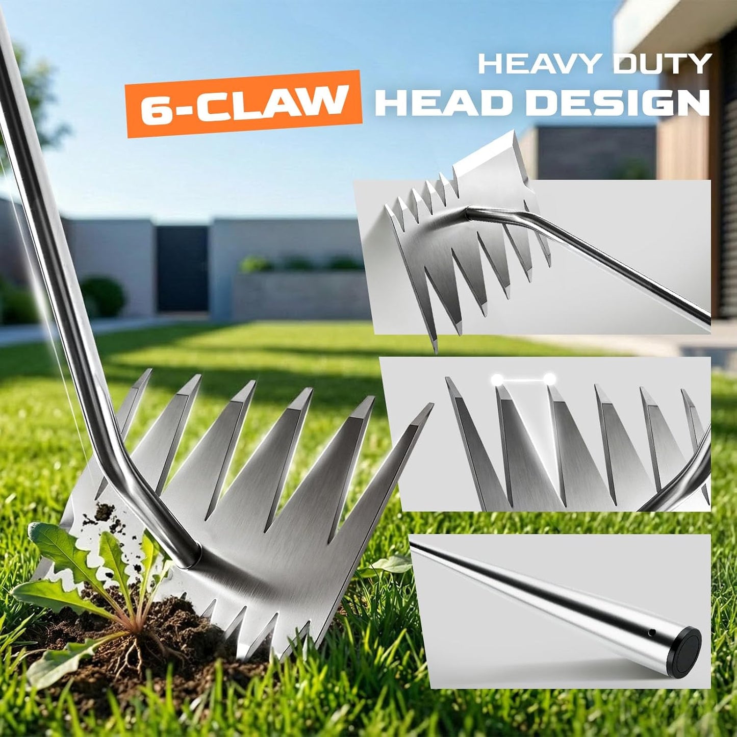 LOOHOI Stainless Steel Weed Puller Tool - 4-Tooth Manual Weeder for Efficient Garden Weeding & Planting