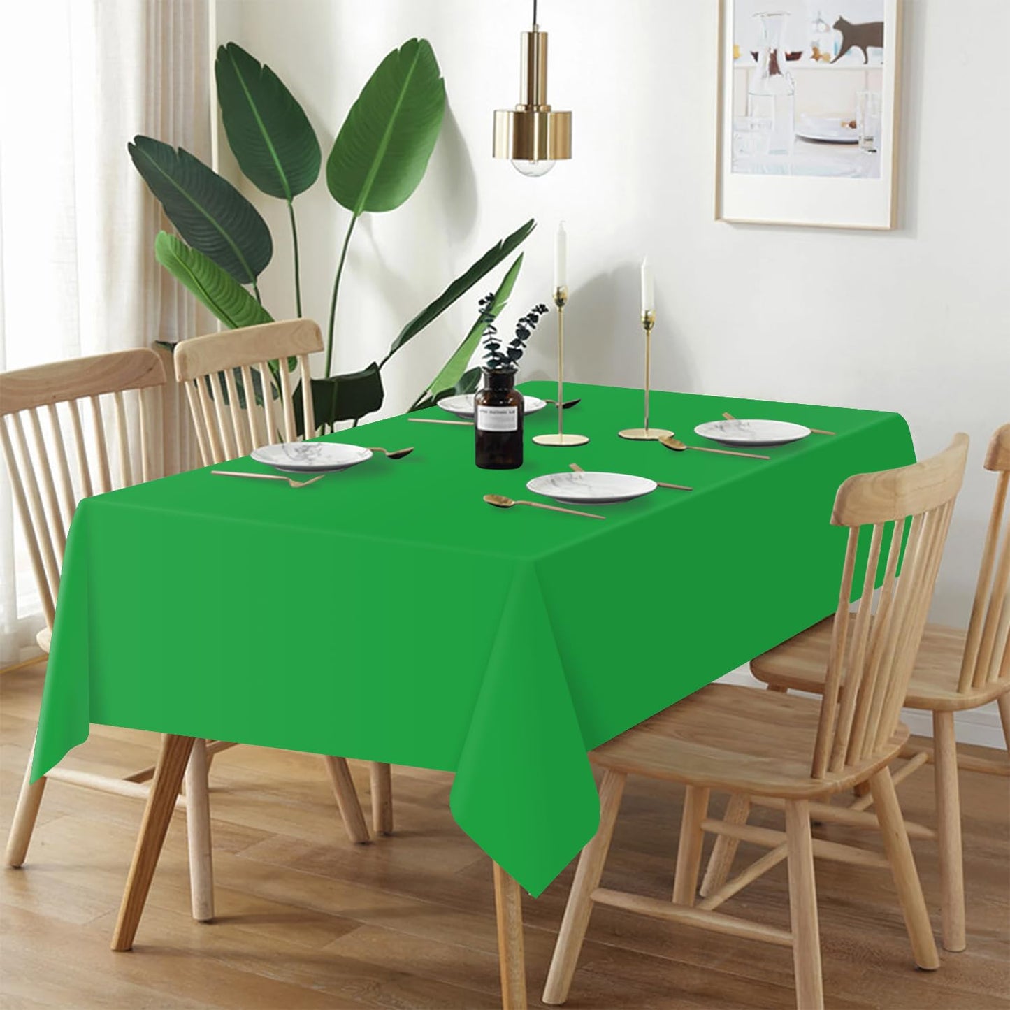 QIKSION Green Plastic Table Cloth Disposable 12 Pack, 54 x 108 Inch Tablecloths for St Patricks Day, Birthday Party, Christmas Decorations, Rectangle Table Cover