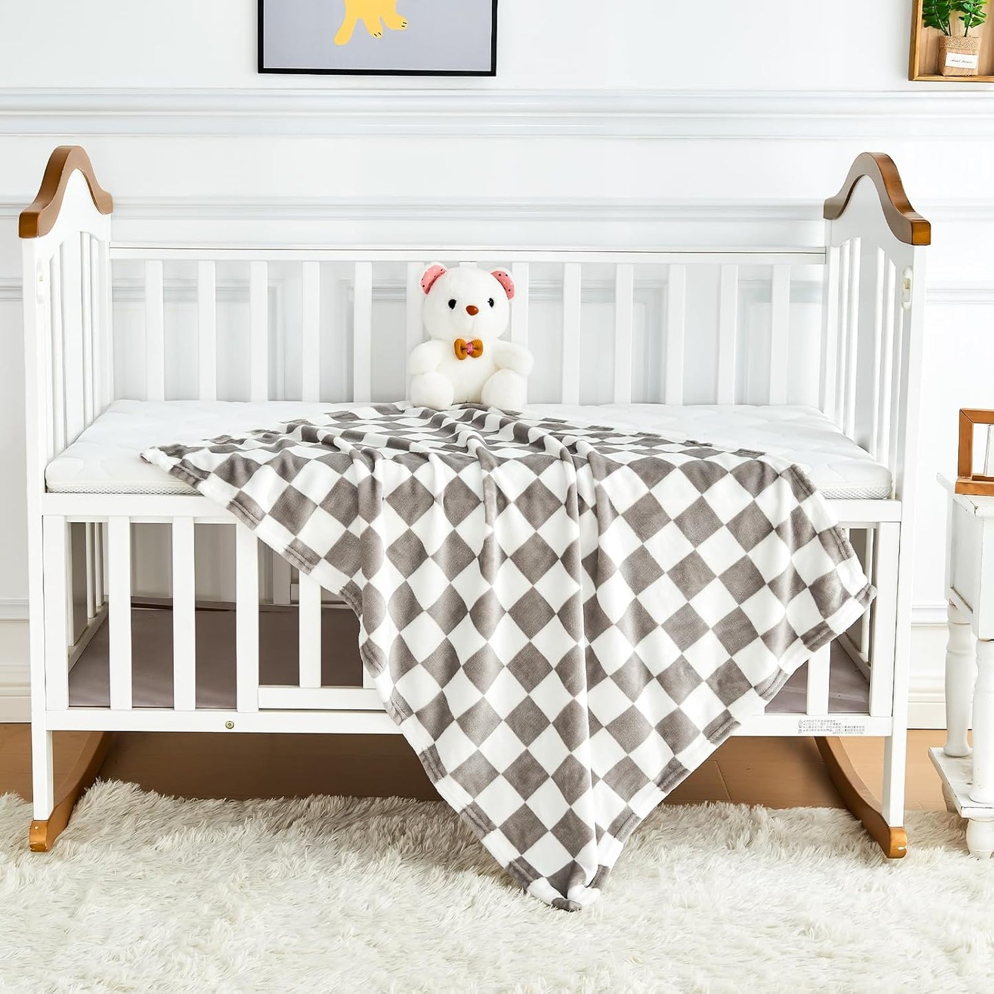 Yurhap Checkered Baby Blanket - Super Soft Fleece for Infants | Neutral Color, 30x40 Inch