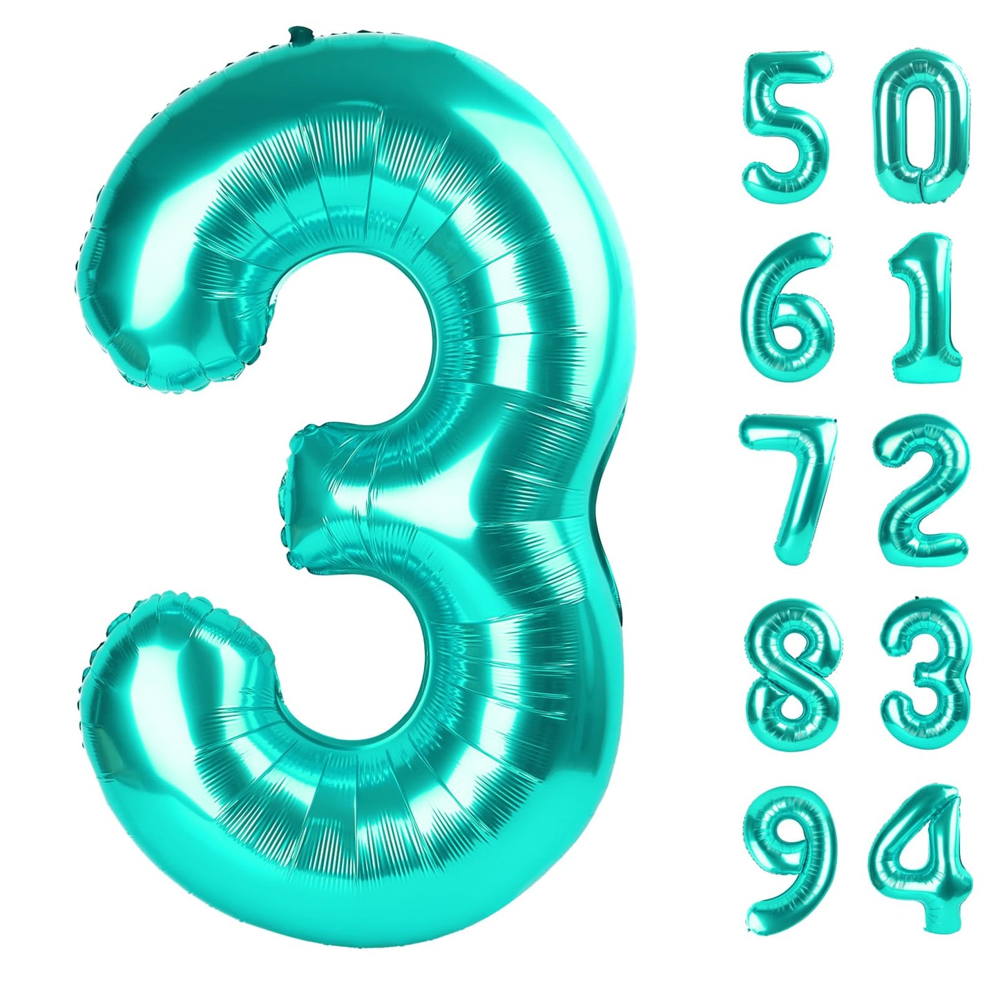 Teal Blue 3 Balloon, Number Balloons 40 Inch, 3rd Birthday Decorations for Kids Girls Women Party Supplies for Party Decorations, Number 3 Balloon