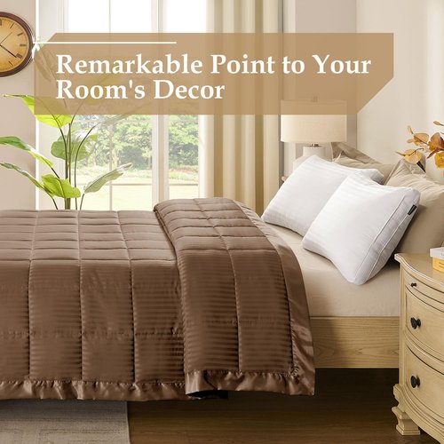 downluxe King Size Blanket with Satin Trim, Lightweight Down Alternative King Blanket for All Season, Machine Washable (Brown, 90x108 Inch)