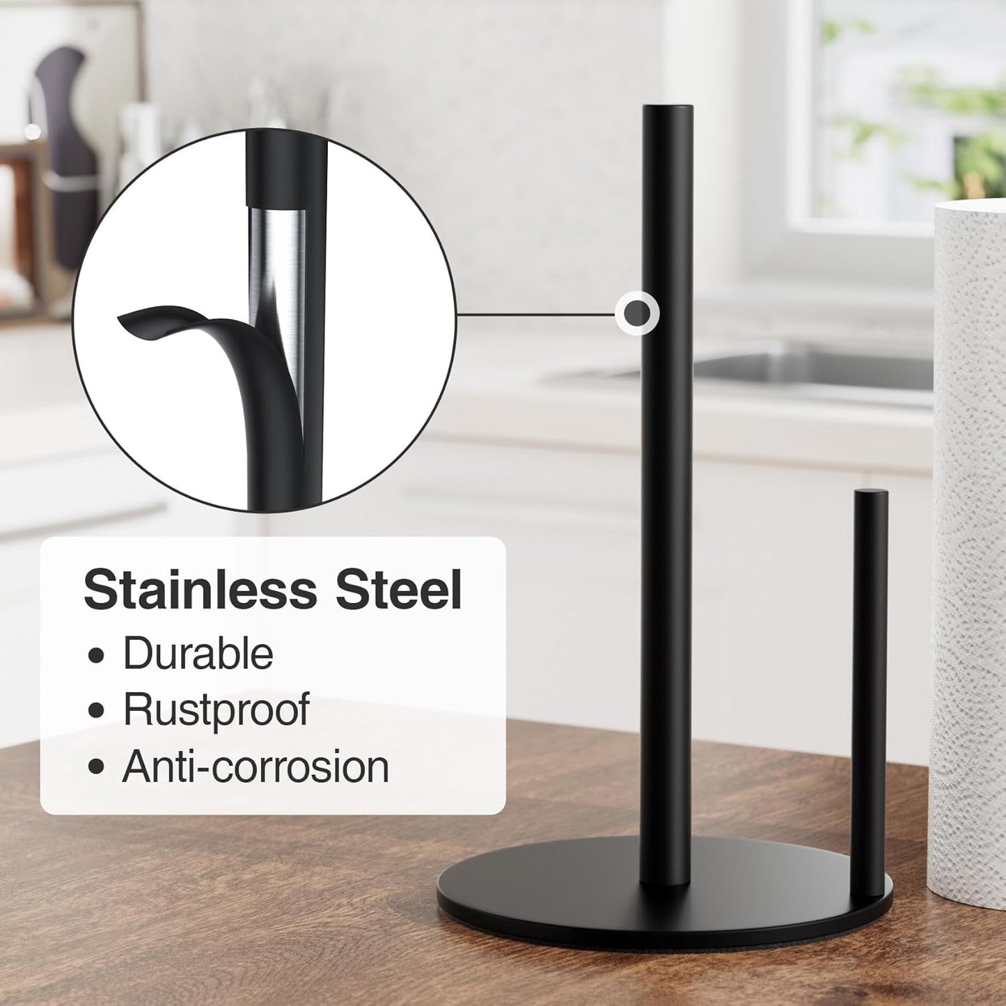 Premium Stainless Steel Paper Towel Holder by [Brand Name] - Stylish Black Countertop Dispenser with Weighted Base