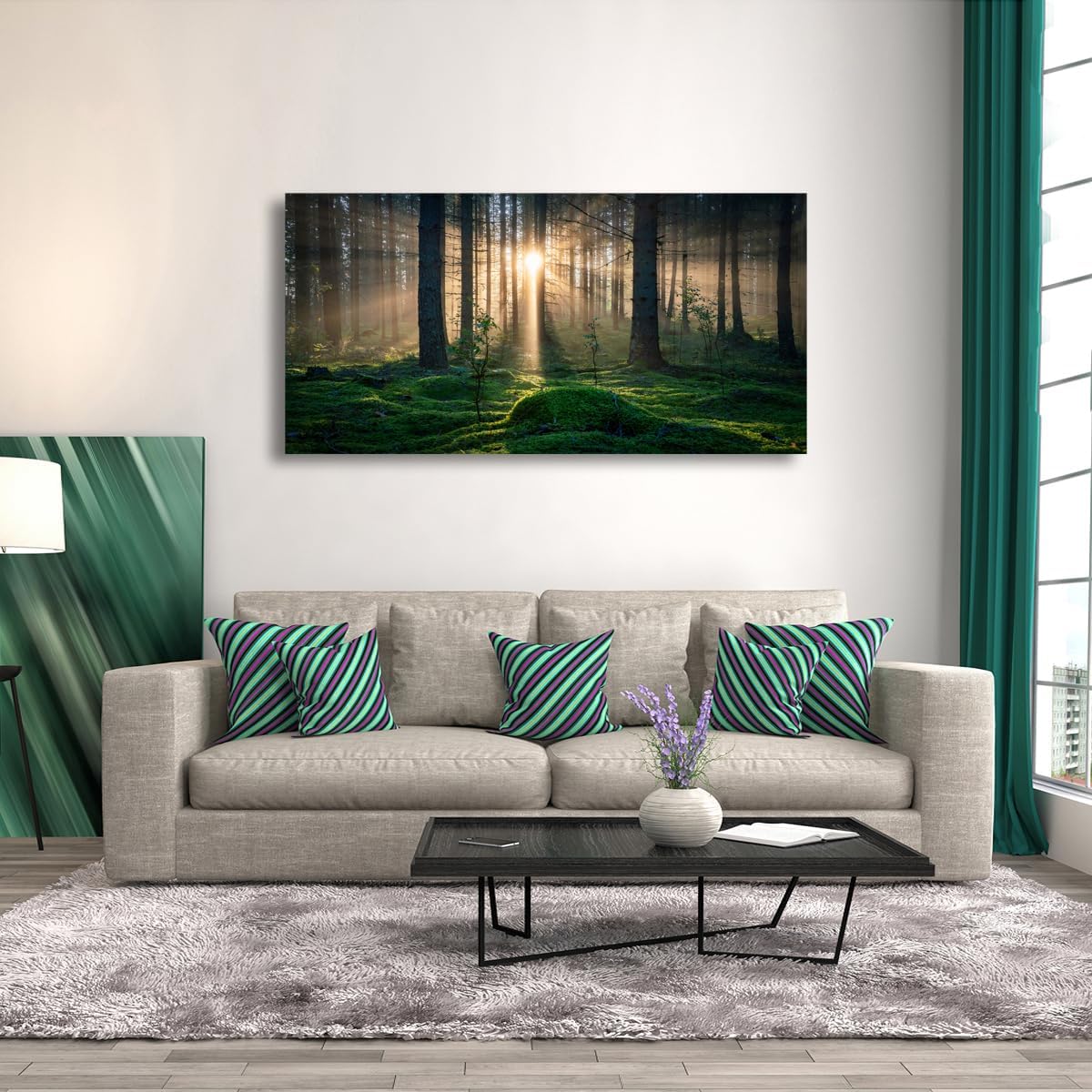Sunrise Landscape Canvas Wall Art - 20x40 Inches - Tree and Forest Picture Artwork for Living Room and Bedroom Wall Decoration - Nature Painting Prints for a Serene Atmosphere