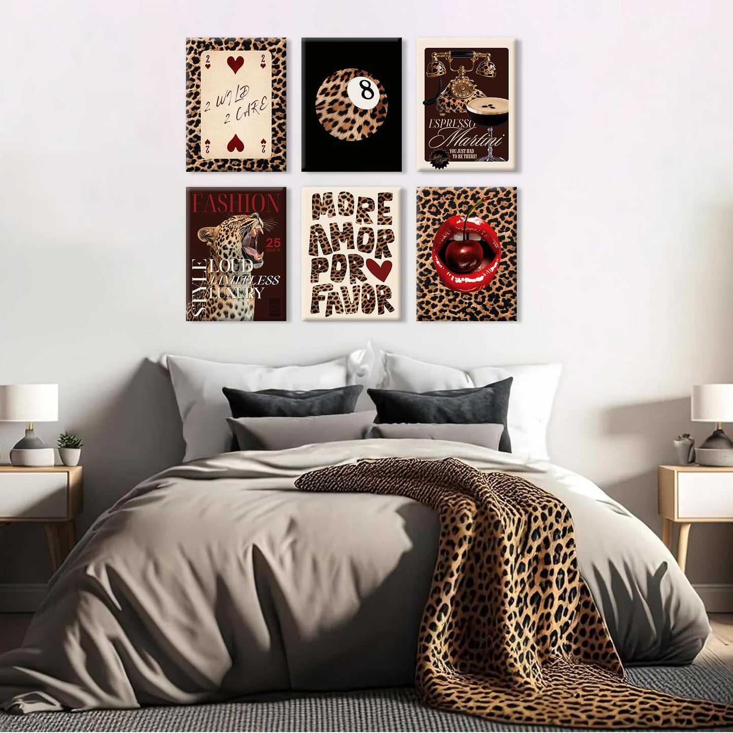 Tendy Leopard Wall Art Cheetah Canvas Prints Leopard 8 Ball Wall Decor Preppy Aesthetic Pictures Fashion Cheetah Poster Y2k Dorm Room Painting Funky Chic Artwork for Bedroom 12x16x6 Inch Ready to Hang