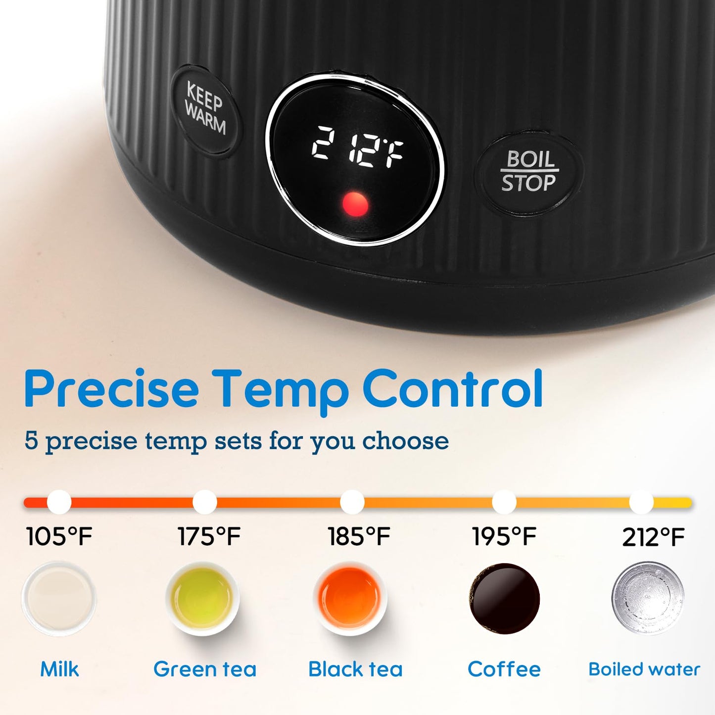 Arofeer® 1.7L(57oz) Large Electric Kettle Temperature Control, 7+Cups Electric Tea Kettle for Coffee&Tea, 2 quarts Big Hot Water Kettle Electric with,1200W,Keep Warm-Black