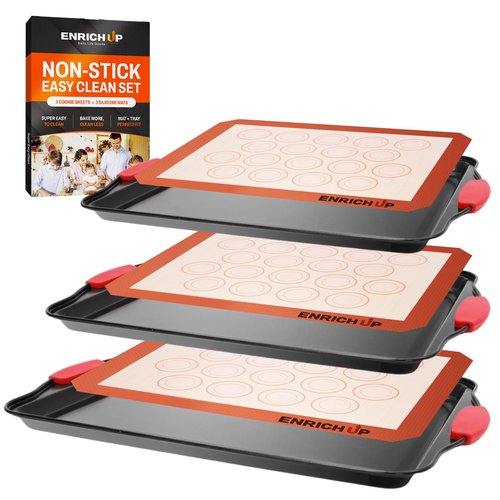 Enrich Up Baking Pans Set – 6-Pcs Non-Stick Silicone Cookie Sheets and Oven Baking Pans – Reusable and Heat-Resistant Bakeware Set – Cookware Set Non-Stick for Macarons, Cookies, Food, Pastry