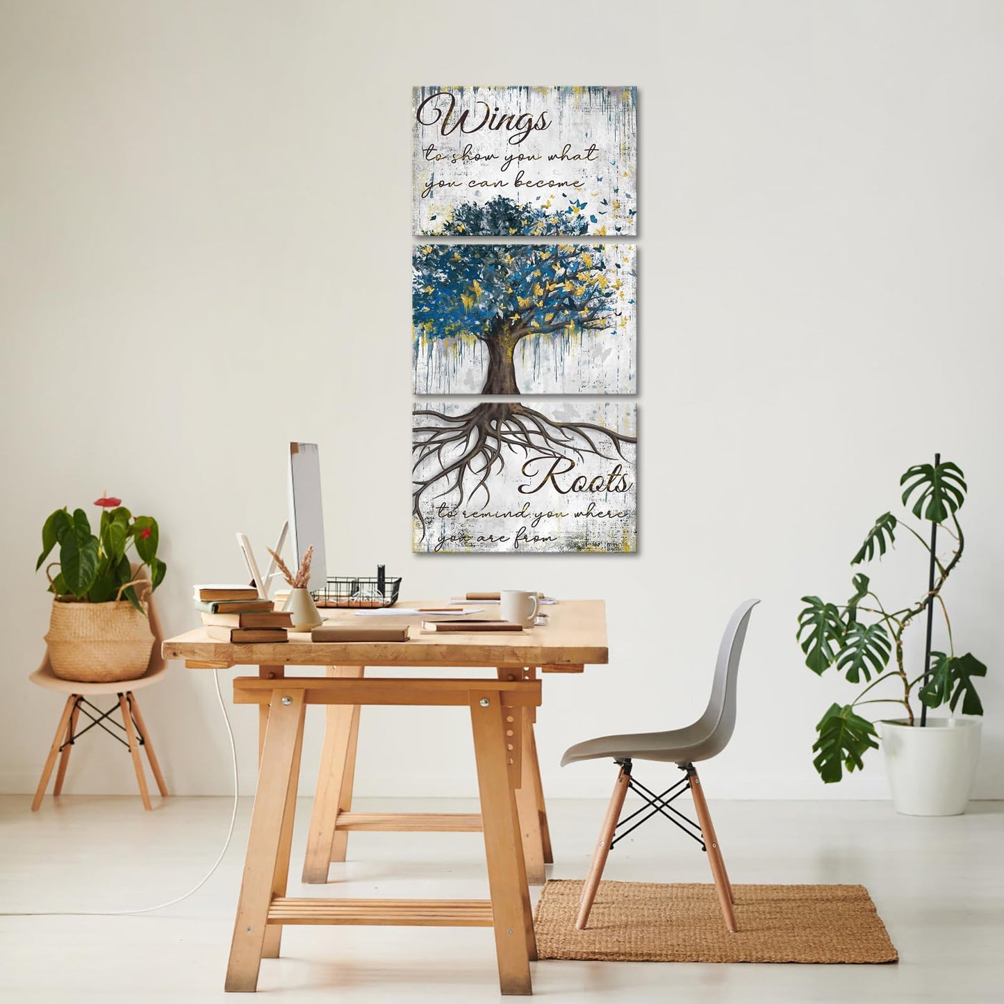 Conipit Vertical Tree Of Life Canvas Wall Art Butterfly Tree Painting Inspirational Butterfly Quotes Wall Decor Rustic Tree Canvas (white, medium)