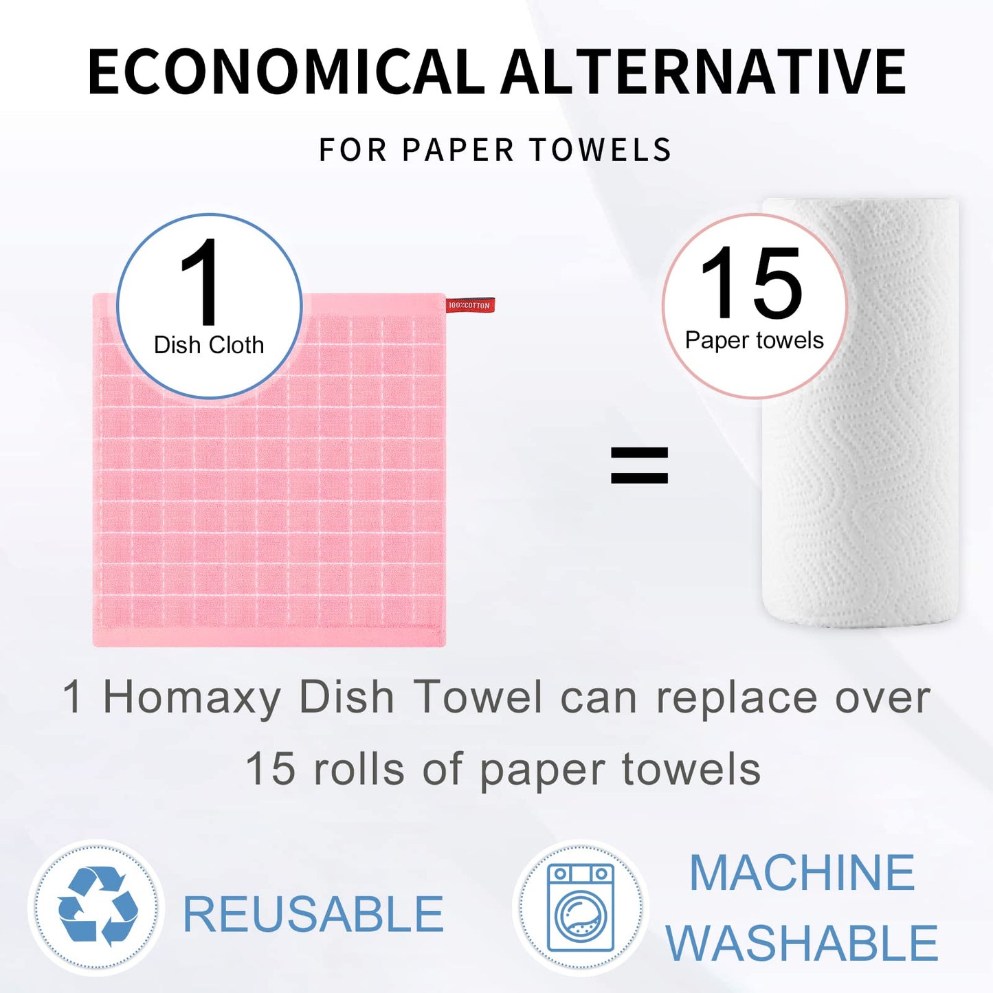 Homaxy 100% Cotton Terry Kitchen Dish Cloths, Ultra Soft and Absorbent Dish Towels for Kitchen, Suitable for Drying and Washing Dishes, 6 Pack, 12 x 12 Inches, Pink